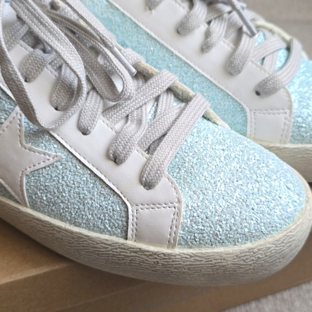 Mi.iM Skyla Light Green Lace-up Glitter Star Sneakers - Picture 7 of 14